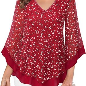 A stylish red blouse for women with elegant ruffles and a flattering design