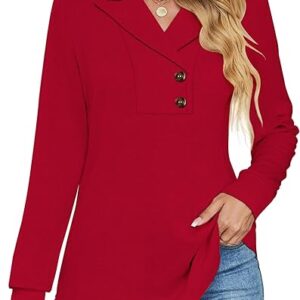 Long button up tunic tops for women in various colors