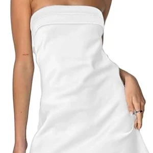 Chic strapless white mini dress, perfect for a stylish night out. A sleek and trendy strapless design in a flattering short length.