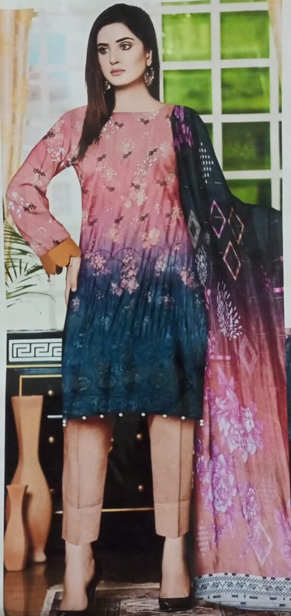 Bin Asif Digital Lawn 90/70 Unstitched Suit featuring vibrant prints and premium fabric, ideal for all occasions.
